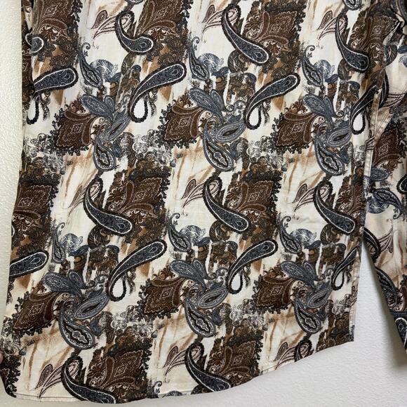 Kenzo Paris Slim Fit Dress Shirt Mens 39 15 Brown Paisley Long Sleeve Button Up - Picture 11 of 12